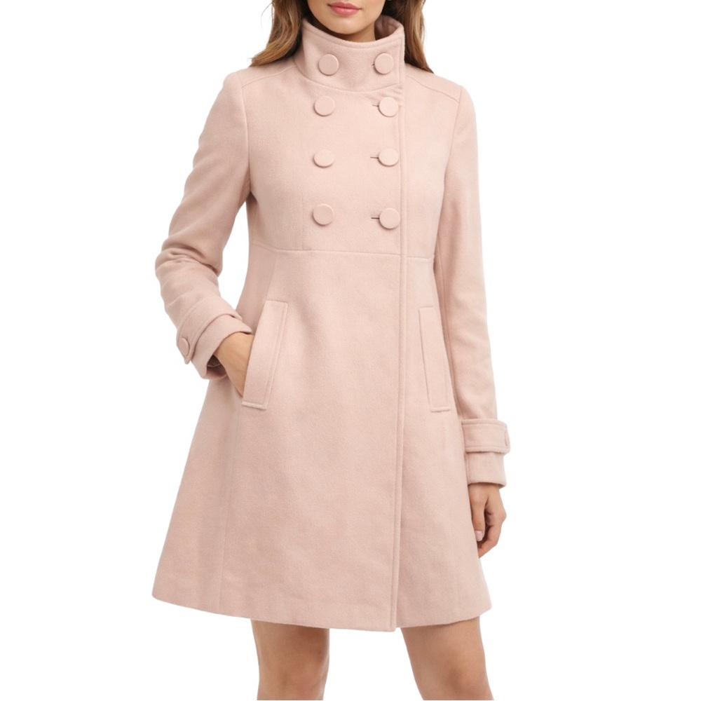 Zara Pink Wool Blend Pea Coat Double Breasted Jacket M Coquette - Picture 2 of 11